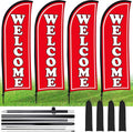 Buryeah 4 Sets Welcome Feather Flag Sign Kit Welcome Banners Swooper Flag by Buryeah