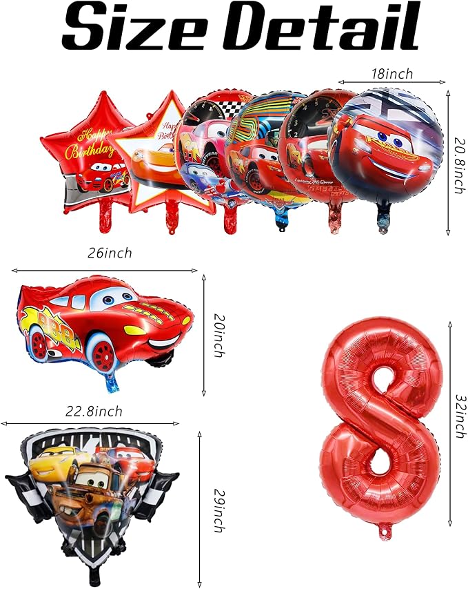 9 Pcs Car Theme Happy Birthday Decorations, Cute Cartoons Party Decorations - Image 2