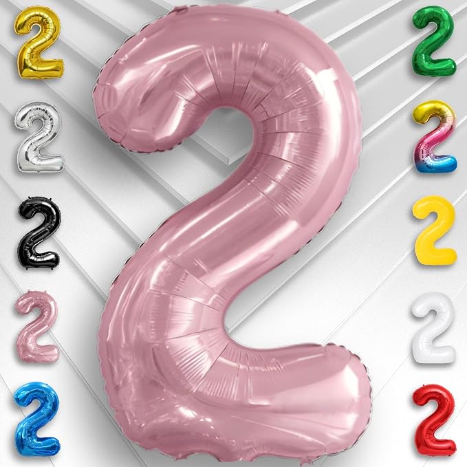 Pink Pearl Number Balloon 2 Mylar Foil Macaron Balloons 16 Inch - Image 3