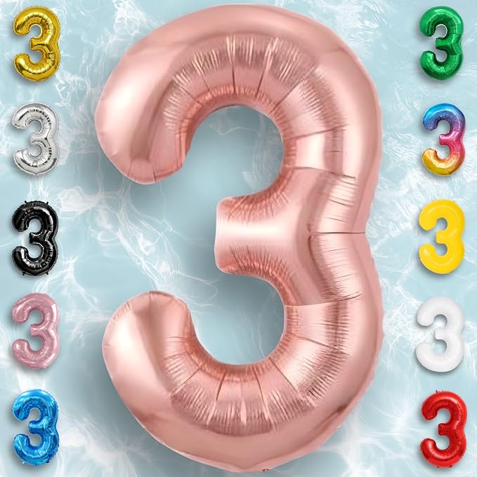 Rose Gold Number Balloon 3 Mylar Foil Macaron Balloons 16 inch - Image 4