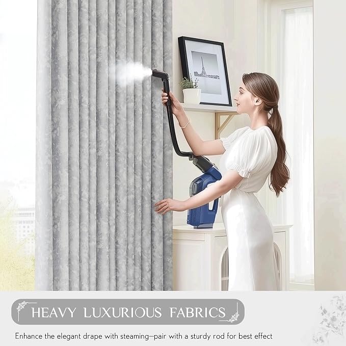 Beauoop Grey Floral Jacquard Blackout Sliding Door Curtains 100x84 1 Set | - Image 7