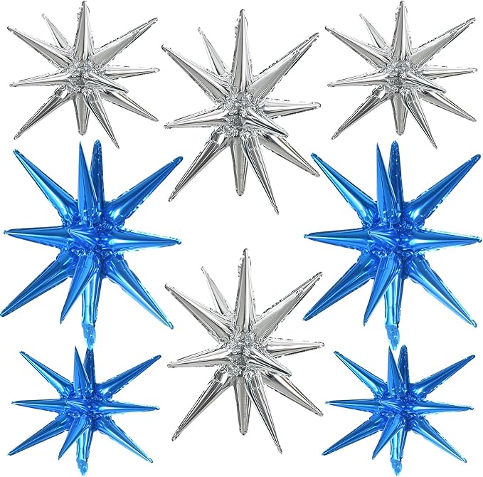 TONIFUL 8 Pcs Blue and Silver Explosion Star Foil Balloon Party Decoration | 22 by TONIFUL