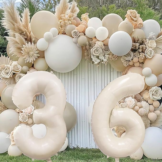 Cream Number 6 Balloon 40 Inch Beige Nude Number 6 Balloon - Image 5