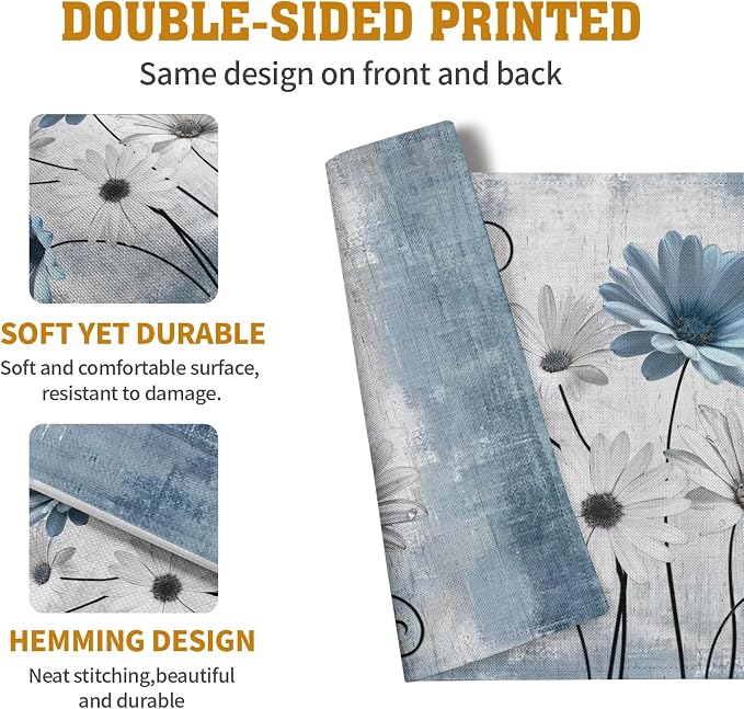 Daisy Placemats Set of 4 Blue Grey Rustic Vintage Floral Table Place Mats 12x18 - Image 5