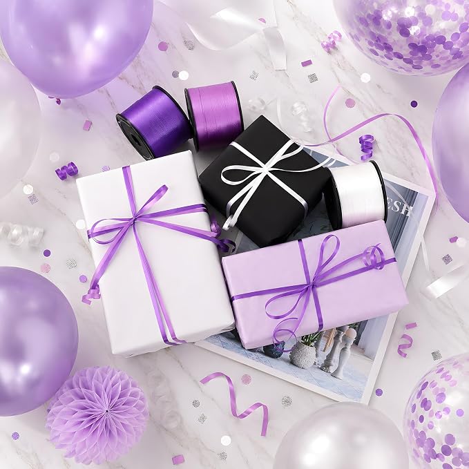 BEISHIDA 3 Pack 100 Yard Matte Purple White Curling Crimped Ribbon Balloon - Image 5