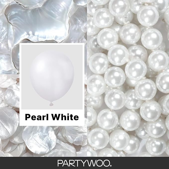 PartyWoo Pearl White Balloons 155pcs Metallic White Color 5 Inch | 18 12 10 5 - Image 2
