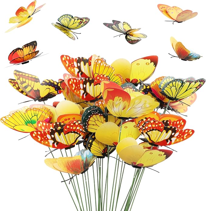 30PCS Yellow Butterfly Decor Fake Butterfly Stakes by Wolpark