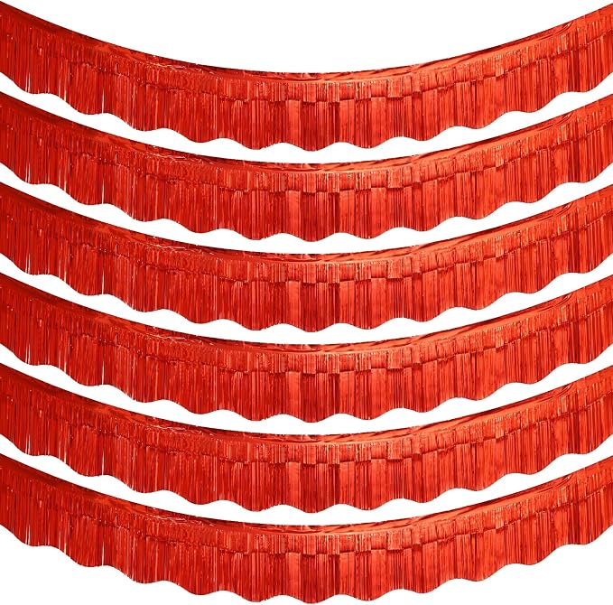LOLStar Red Foil Fringe Tinsel Garland, Tinsel Streamers Banner, 6 Pack | 60Ft by LOLSTAR