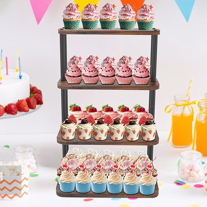 Cupcake Stand, 4 Tier Cupcake Stand for 50 Cupcakes, Wood Cake Stand, Rustic Dessert Table Display Set Tiered Tray Stand, Serving Tray Cake Stands for Party Wedding Birthday