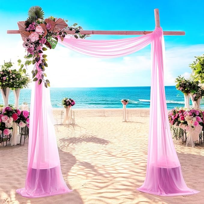 MDS Halloween Chiffon Draping Fabric - 2 Panel, 30" Wide x 20ft Long - Sheer Spooky Arbor & Canopy Drapery for Haunted House Backdrops, Party Ceilings, DIY Costumes & Themed Events - Bubblegum Pink