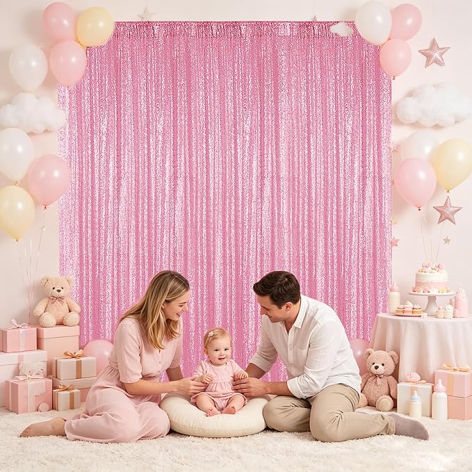 Hahuho Pink Sequin Backdrop Curtain, Banquet Decoration（2 Panels, 2FT x 8FT - Image 5