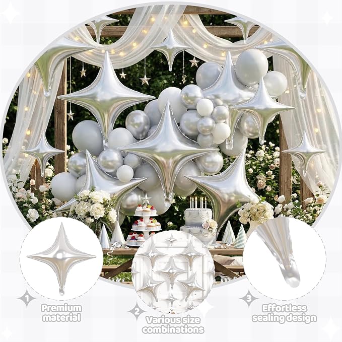 Silver Star Balloons, 26 Inch and 10 Inch Silver Stars Shaped Balloon - Image 3