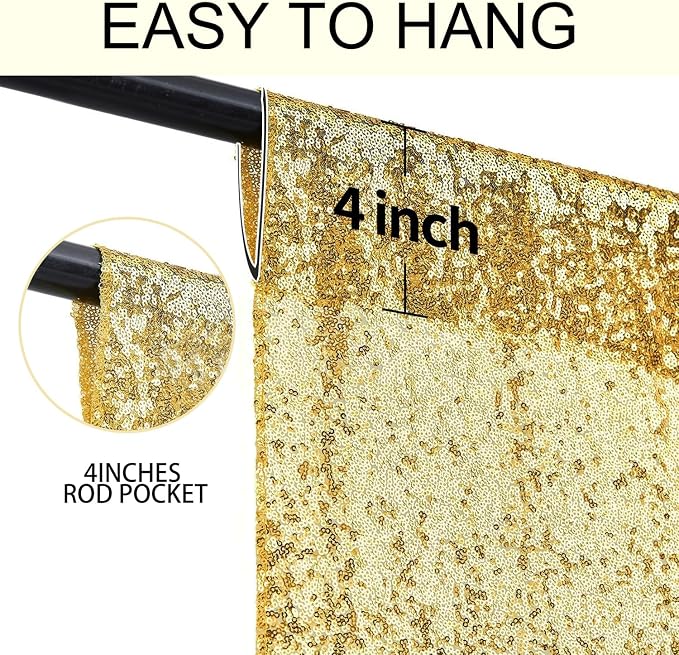 2×8FT-4PCS Gold Sequin Backdrop Curtains Panels, Photography Backdrop Glitter - Image 5