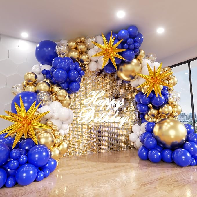 Blue and Gold Balloon Arch Kit, Explosion Star Royal Dark Blue and Metallic by ADOINBY
