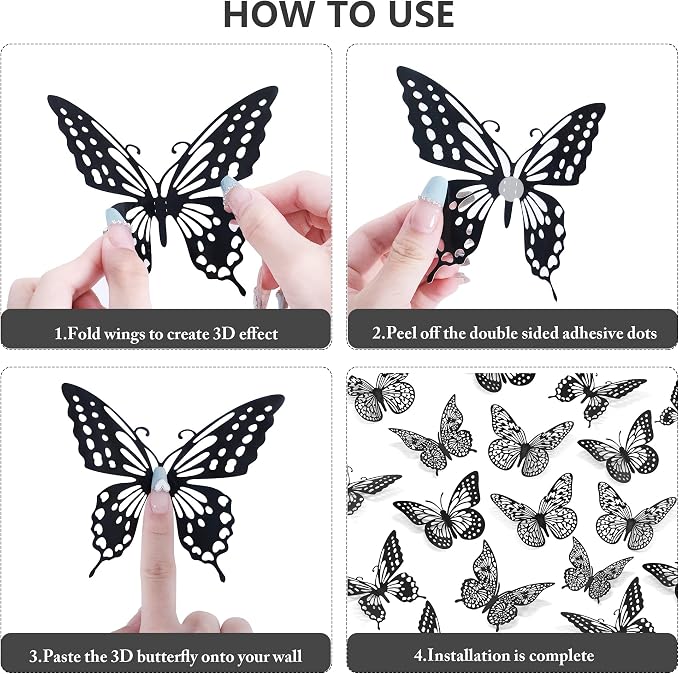 SAOROPEB 3D Butterfly Wall Decor 48 Pcs Black Butterfly Decoration Sticker | 4 - Image 7