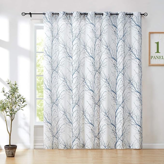 FMFUNCTEX Linen Blue White Semi Sheer Patio Curtains 84 Inch Long 1 Panel | by Fmfunctex