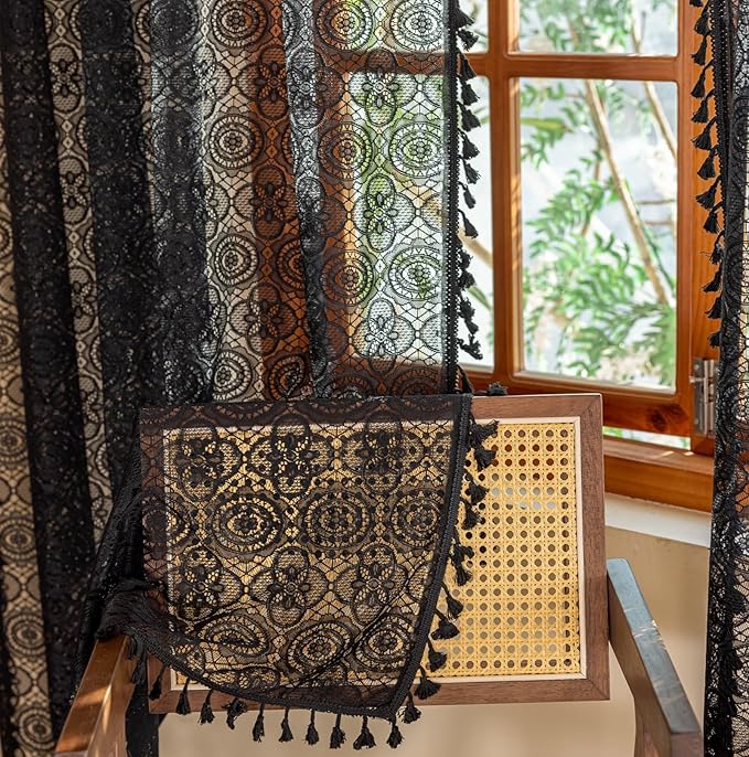 YJ YANJUN Gothic Boho Lace Curtains, 59x63 inch, Light Filtering Drapes by YJYANJUN