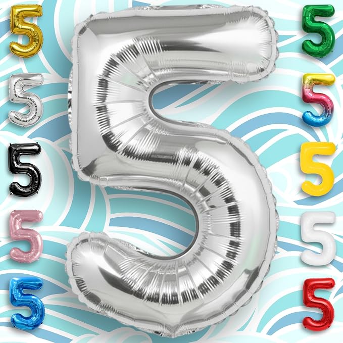 Silver Number Balloon 5 Mylar Foil Balloons 32 inch - Image 2