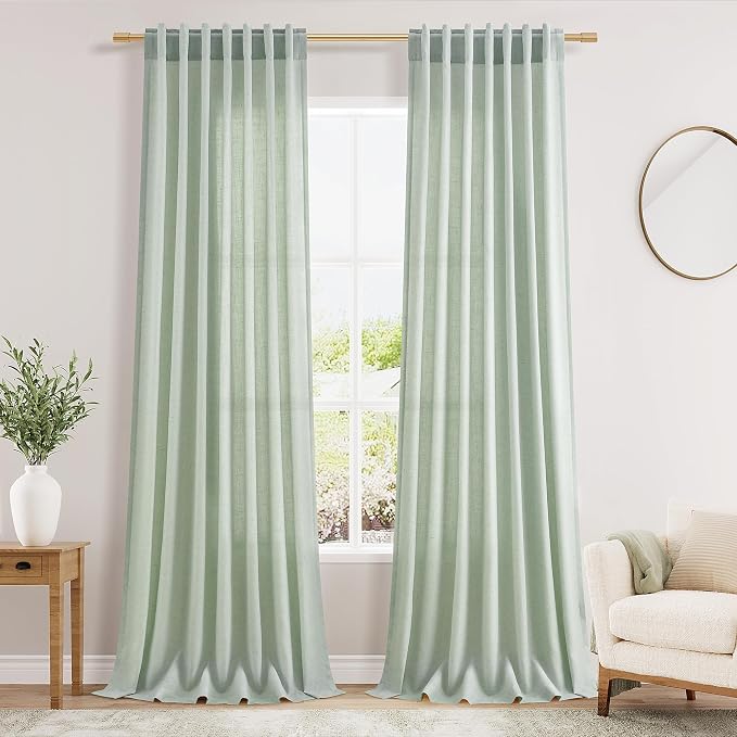 Extra Long Aqua Green Linen Curtains 120 Inch by Nanspring