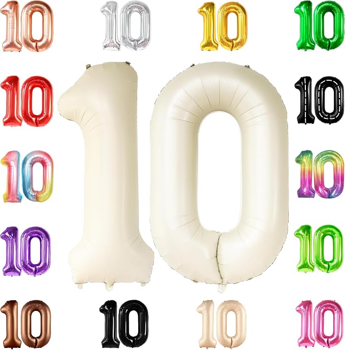 KatchOn Cream 10 Balloon Number 40 Inch, 10th Birthday Decorations | 10th by KatchOn