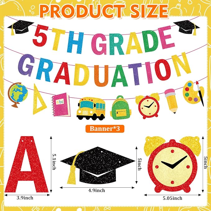5th Grade Graduation Decorations Banner, Elementary Graduation Party Decor - Image 3