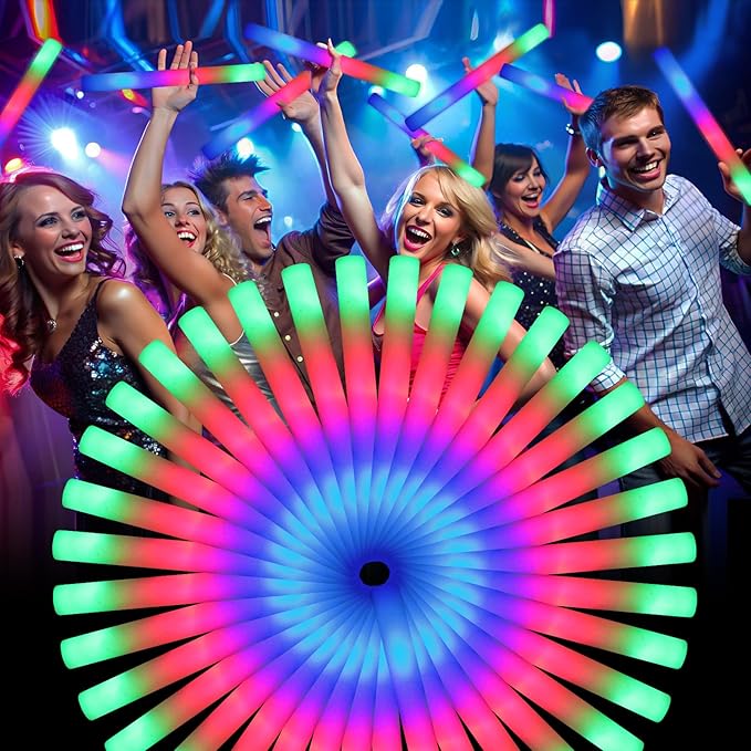 55 PCS Foam Glow Sticks, Foam Light Up Sticks Party Supplies with 3 Mode Colorful Flashing, Glow Sticks Bulk Party Pack, Led Foam Sticks for Birthday, Wedding, Halloween, Carnival, Concert