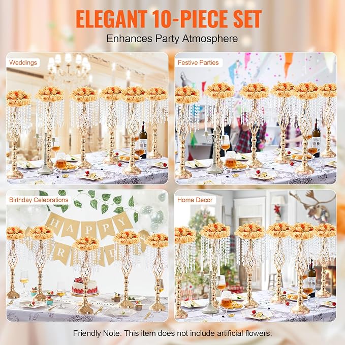 VEVOR 10PCS 55cm/21.65” Tall Crystal Wedding Flower Stand, Metal Wedding - Image 6