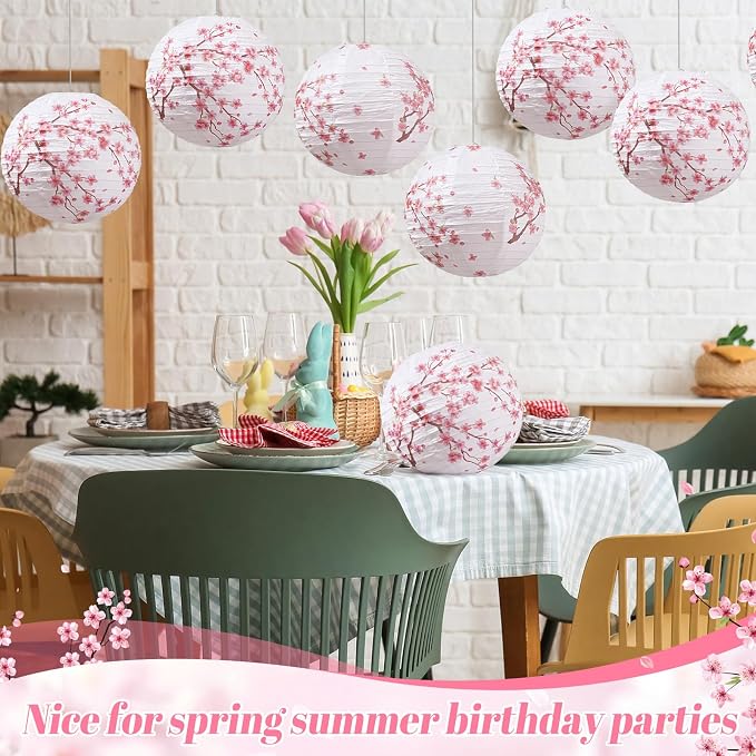 Honoson 12 Pcs Cherry Blossom Paper Lanterns Spring Floral Cherry Blossom Party - Image 4