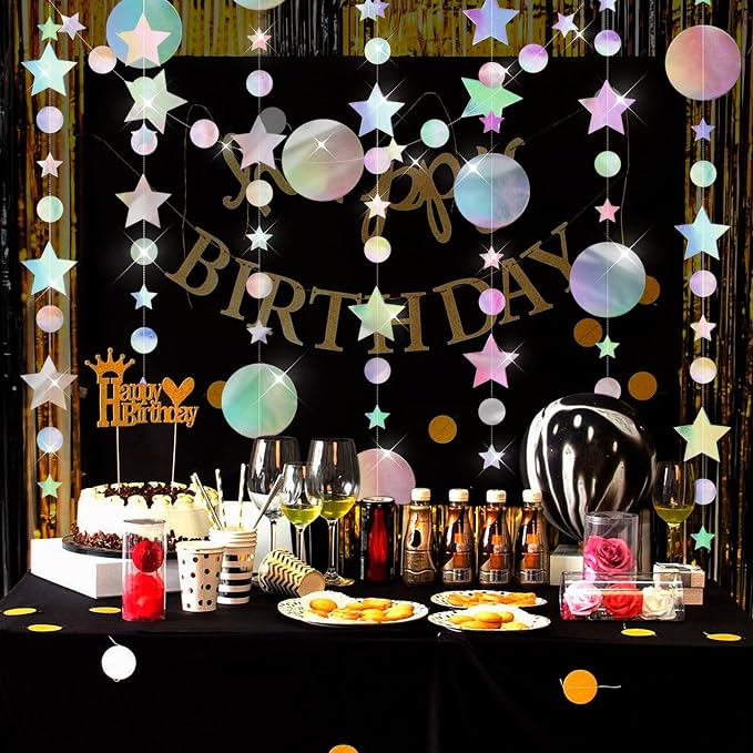 Star Circle Dot Hanging Garlands, Holographic Twinkle Stars Garlands Iridescent - Image 5