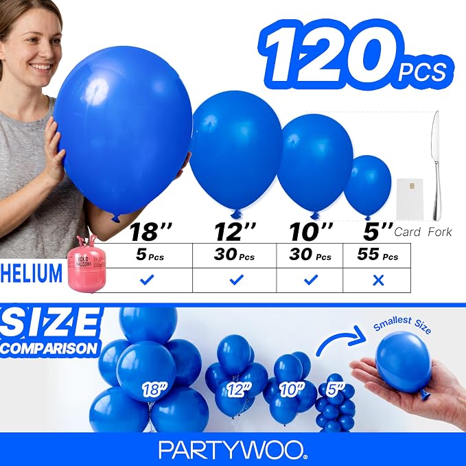 PartyWoo Royal Blue Balloons 120pcs Dark Blue Balloons Different Sizes | 18 12 - Image 6