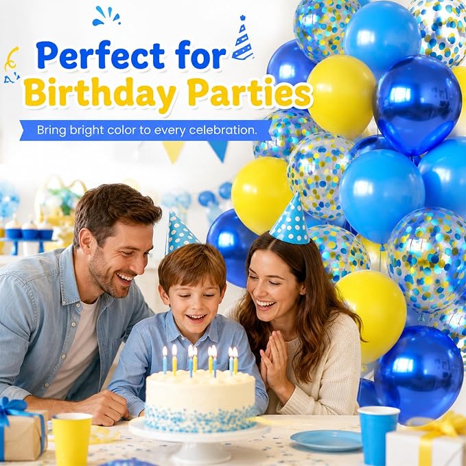 Yellow Blue Balloons, 12 Inches Blue Yellow Balloon Double Stuffed Metallic - Image 6