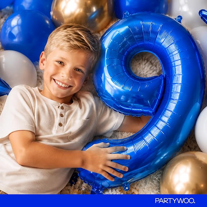 PartyWoo Number Balloons 40 Inch Blue Number 9 Kit - Image 3