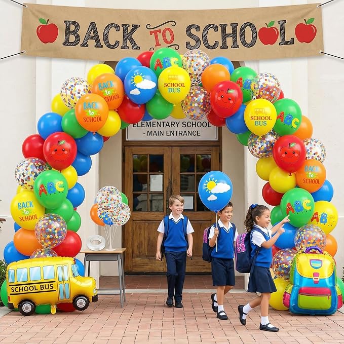 Back to School Balloons, 12 Inch Rainbow School Bus Apple ABC Printed Balloon - Image 6