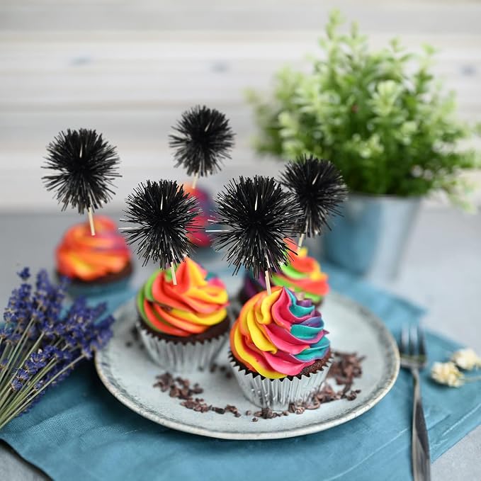 Gyufise 30Pcs Foil Firework Cupcake Toppers Sparkle Tinsel Cake Toppers Tinsel - Image 6
