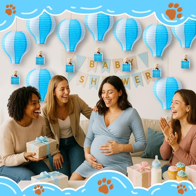 Gemscream 12 Sets Baby Shower Decor Bear Hot Air Balloon Table Centerpieces DIY - Image 6