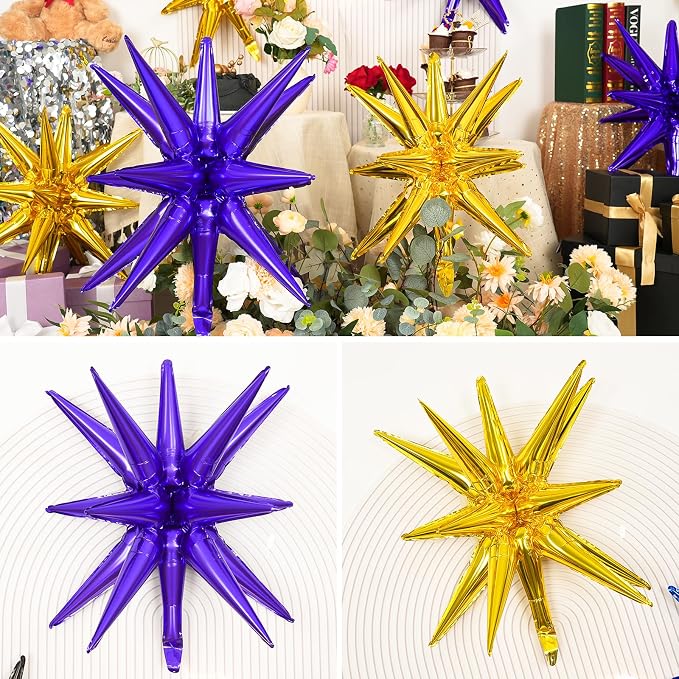 9Pcs Purple and Gold Star Balloons, Large Explosion Foil Balloons, Metallic - Image 6