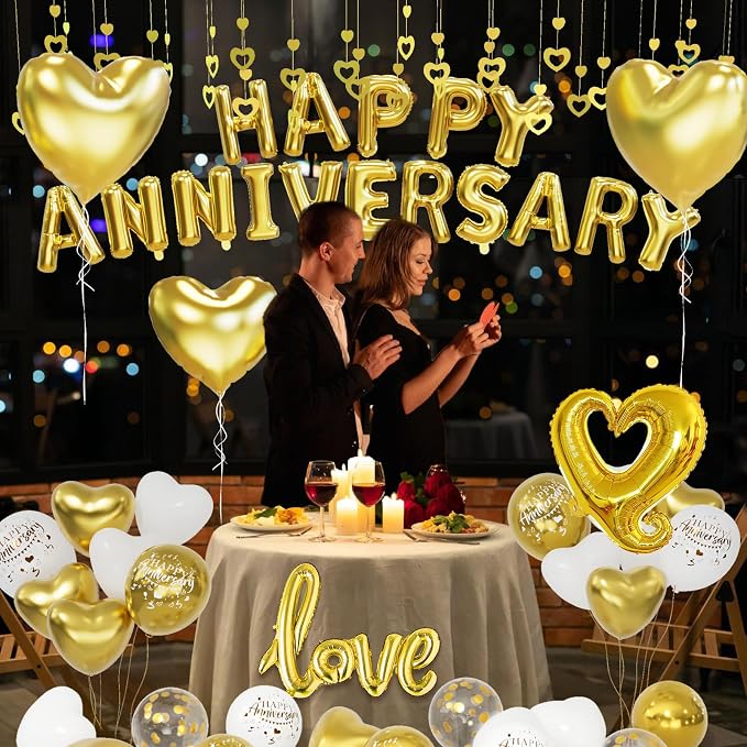 Gold and White Anniversary Party Decorations, Happy Anniversary Banner - Image 3