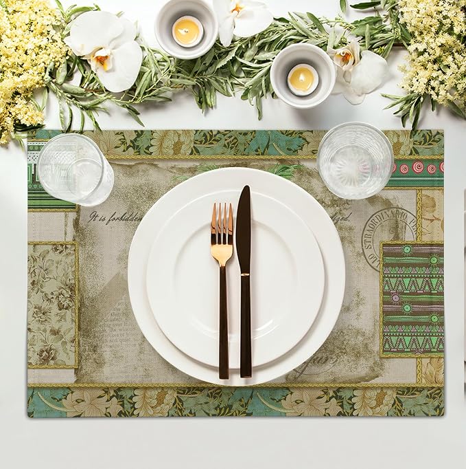 Tropical Palm Tree Placemats Set of 4 Summer Vintage Green Leaf Kitchen Table - Image 3