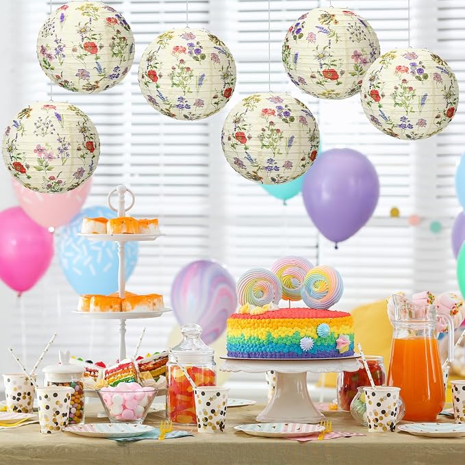 Honoson 12 Pcs Wildflower Paper Lanterns Spring Floral Wildflower Party - Image 3