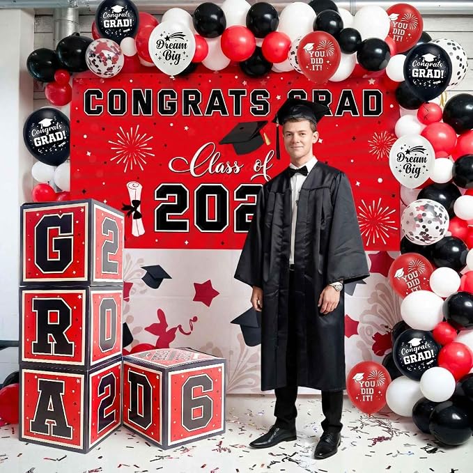 Graduation Decorations 2026 Black Red and White Balloon Boxes, Class of 2026 - Image 6