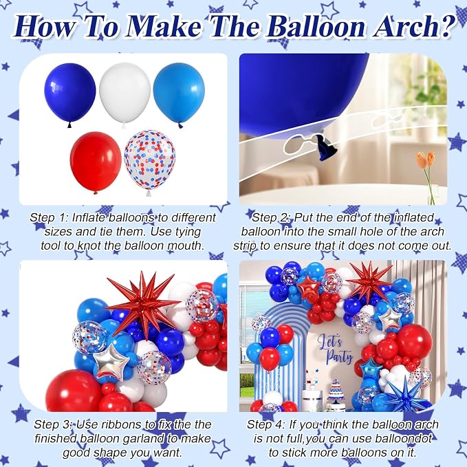 Red White and Blue Balloons Garland Arch Kit - Image 8