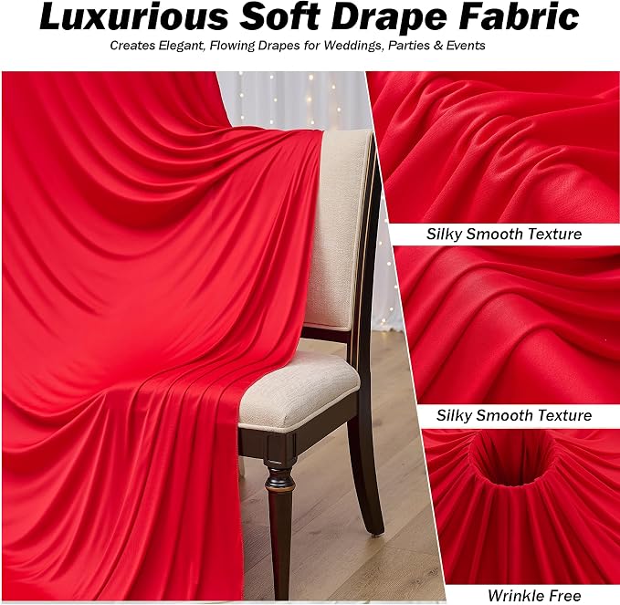 20ft×12ft Red Backdrop Curtain for Wedding Parties, 4 Panels Wrinkle Free - Image 3