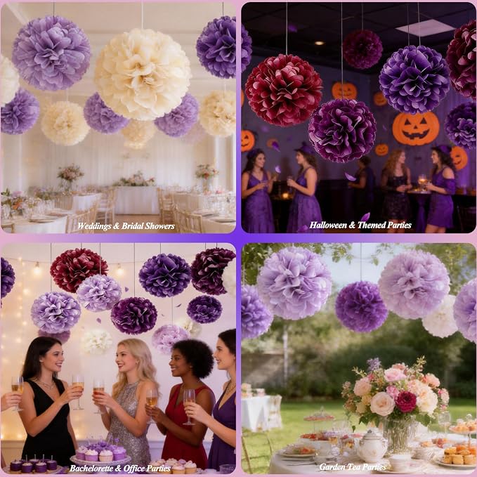 AimtoHome Purple Paper Flower Balls, Dark Lavender Lilac Cream, - Image 2
