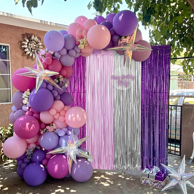 Frienda 4pcs Purple and Silver Party Decorations 6.6ft Fringe Curtains - Image 6