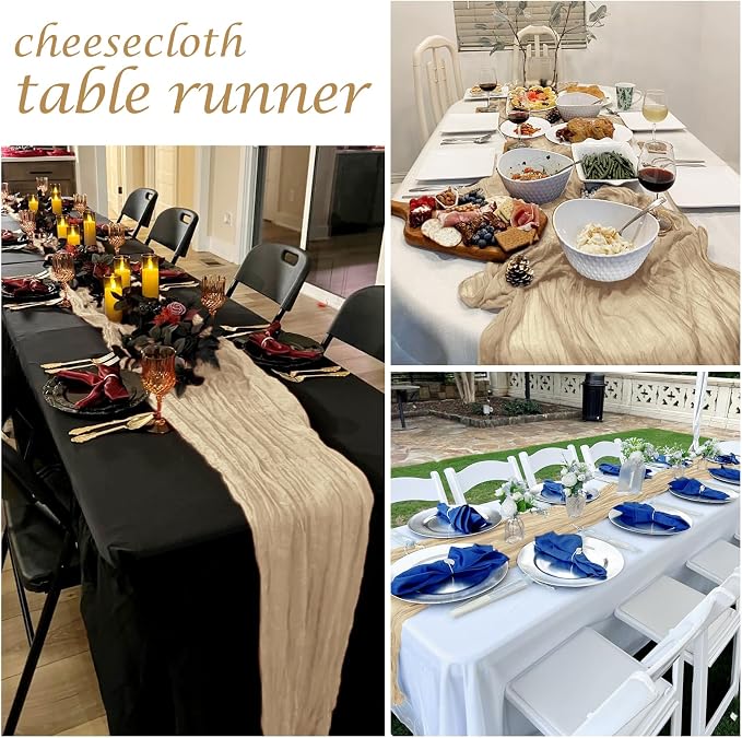 12 Pack Beige Cheesecloth Table Runner 17 x 108 Inch Gauze Table Runner Fabric - Image 7
