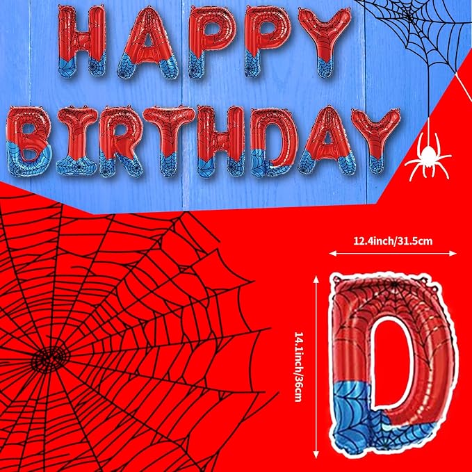 Spider Theme Happy Birthday Letter Balloons Banner, Party Decoration - Image 2
