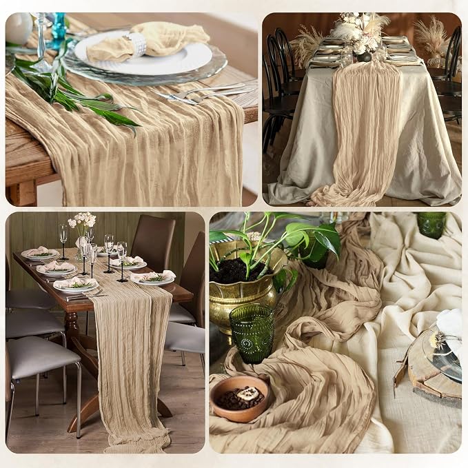 6 Pack Beige Cheesecloth Table Runner 17x108 Inch Semi Sheer Boho Gauze Cheese - Image 7