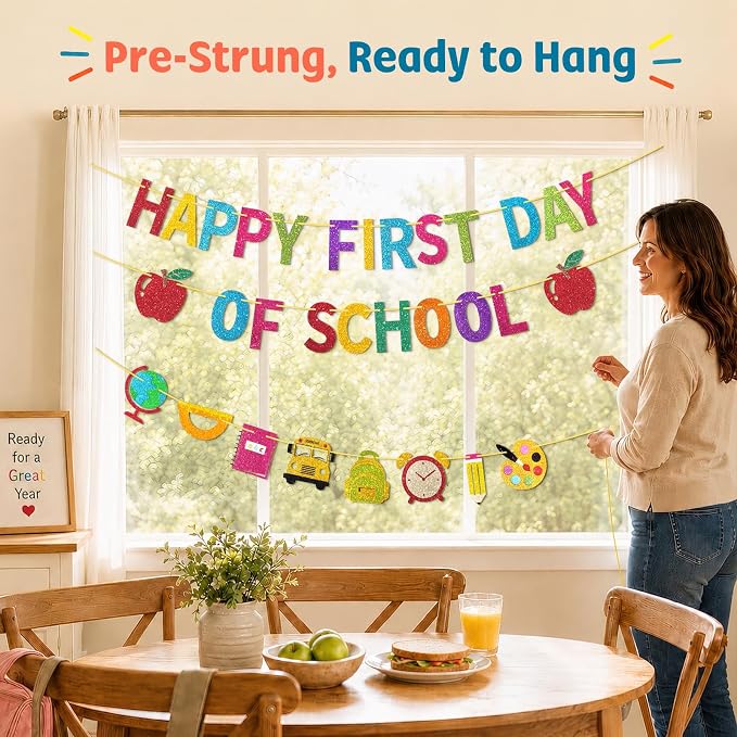 Happy First Day of School Banner, First Day of School Decorations | Pre-Strung - Image 4