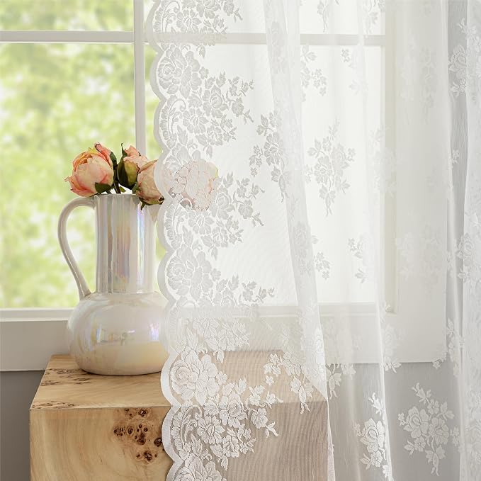 Kotile Ivory Vintage Lace Curtains - Image 4