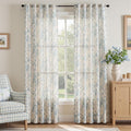 jinchan Blue Floral Linen Curtains 84 Inch Vintage Back Tab 2 Panels | Light by JINCHAN